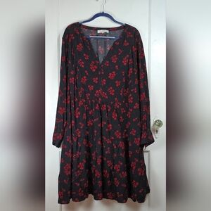 LOFT Plus Black and Red Floral Tiered Cottagecore Dress Size 24